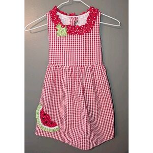 Emily Rose Girl's Size 5 Red White Gingham Sleeveless Watermelon Dress Summer